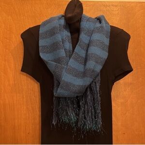 Express Teal Striped Scarf With Fringe